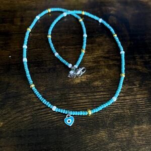 Evil Eye charm seed bead necklace